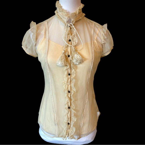 Badgley Mischka Cream Sheer Ruffle Top - Picture 1 of 9